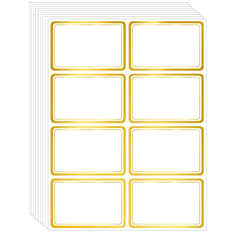 Yeachlaing 2" x 3" 200 PCS Name Labels, Waterproof Blank Name Tag Stickers with Permanent Adhesive Writable Stickers with Metallic Gold Border for School Office Home - Image 1