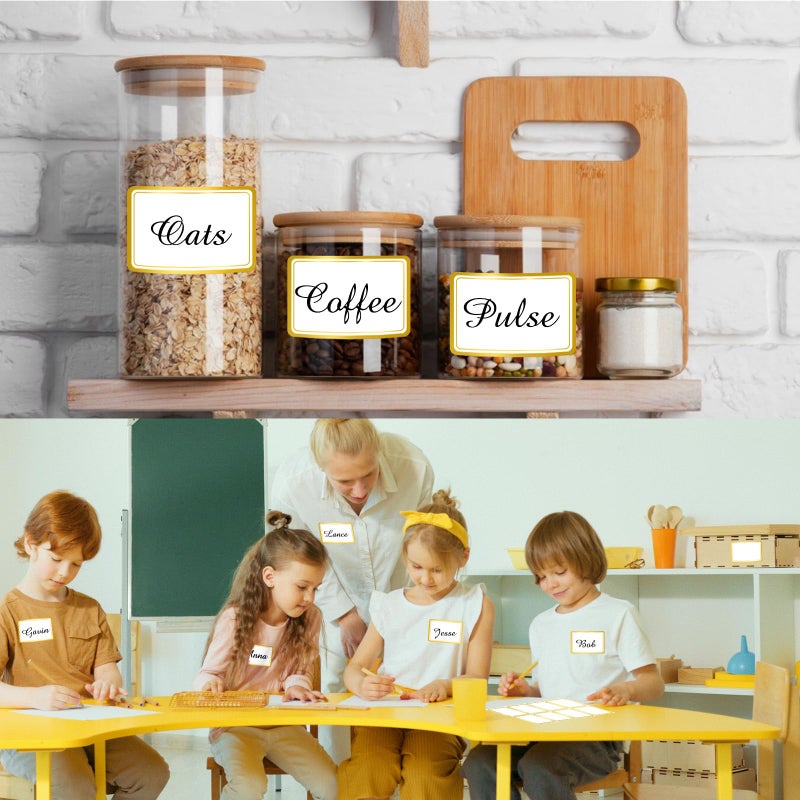 Yeachlaing 2" x 3" 200 PCS Name Labels, Waterproof Blank Name Tag Stickers with Permanent Adhesive Writable Stickers with Metallic Gold Border for School Office Home - Image 5
