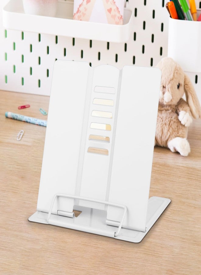 Honagu Small Book Stand Book Holder Metal Desk Stand for Reading Hands Free, Adjustable Cookbook Documents Holder, Portable for Music Books, Textbook, Recipe, Tablet, Ipad, Great Gifts (White) - Image 1