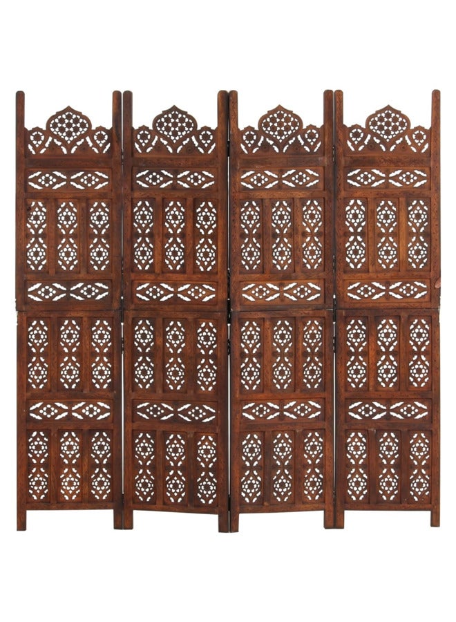 فيداكسل مقسم غرف نحت يدوي 4 ألواح بني 165x160 سم خشب مانجو صلب 285325 - Image 5