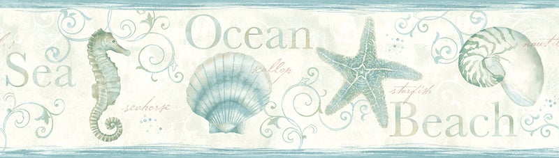 Chesapeake DLR53562B Island Bay Teal Seashells Wallpaper Border - Image 2