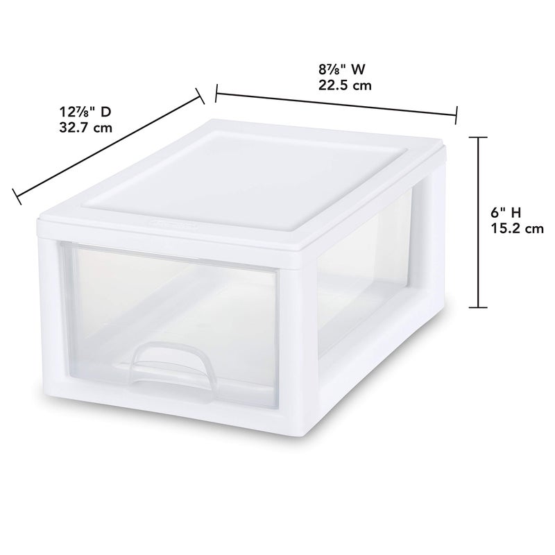 Sterilite 20518006 6 Quart/5.7 Liter Stacking Drawer, White Frame with Clear Drawer,(pack of 6) - Image 3