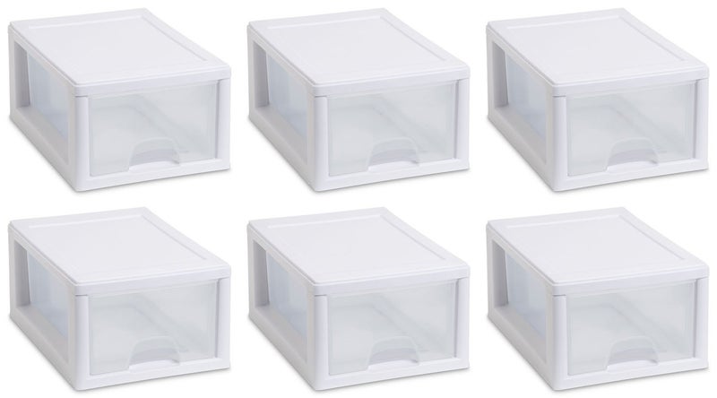 Sterilite 20518006 6 Quart/5.7 Liter Stacking Drawer, White Frame with Clear Drawer,(pack of 6) - Image 1