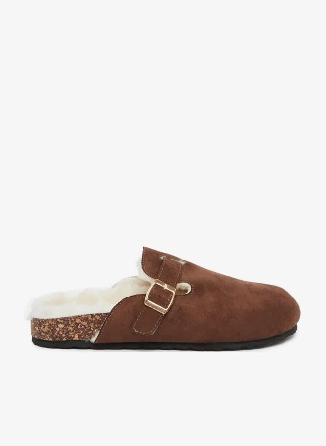 Styli Women Brown Faux Fur Lined Clogs