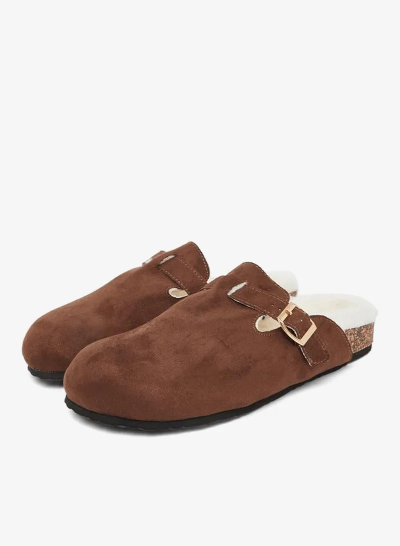 Styli Women Brown Faux Fur Lined Clogs