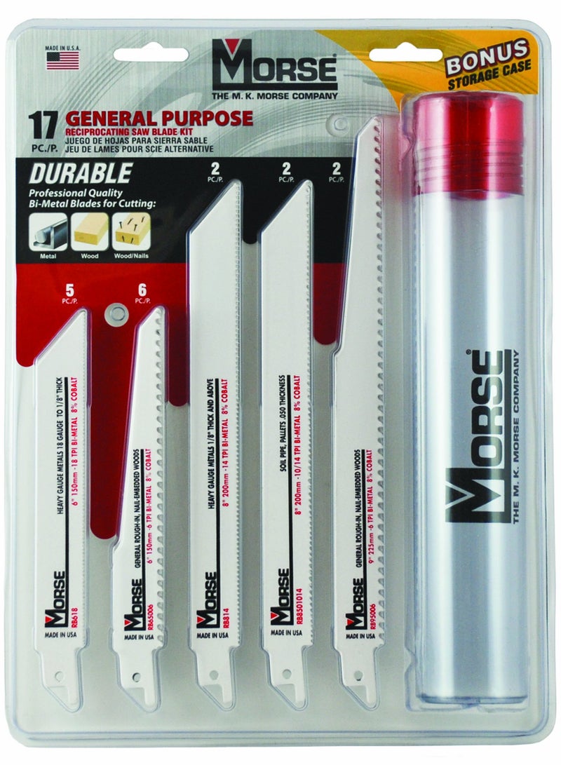 Mk Morse RBKITGP01 17Piece General Purpose Reciprocating Blade Assortment With Storage Case multi one size