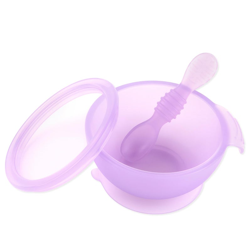 Bumkins Feeding Set with Suction Includes Spoon and Lid Training Essentials for BabyLed Weaning Toddler SelfFeeding Babies Eating at 4 Mos Up Purple Jelly