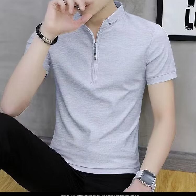 2024 Summer Mens Half-Zip Polo Tee Casual Loose Fit Dark gray - Image 5