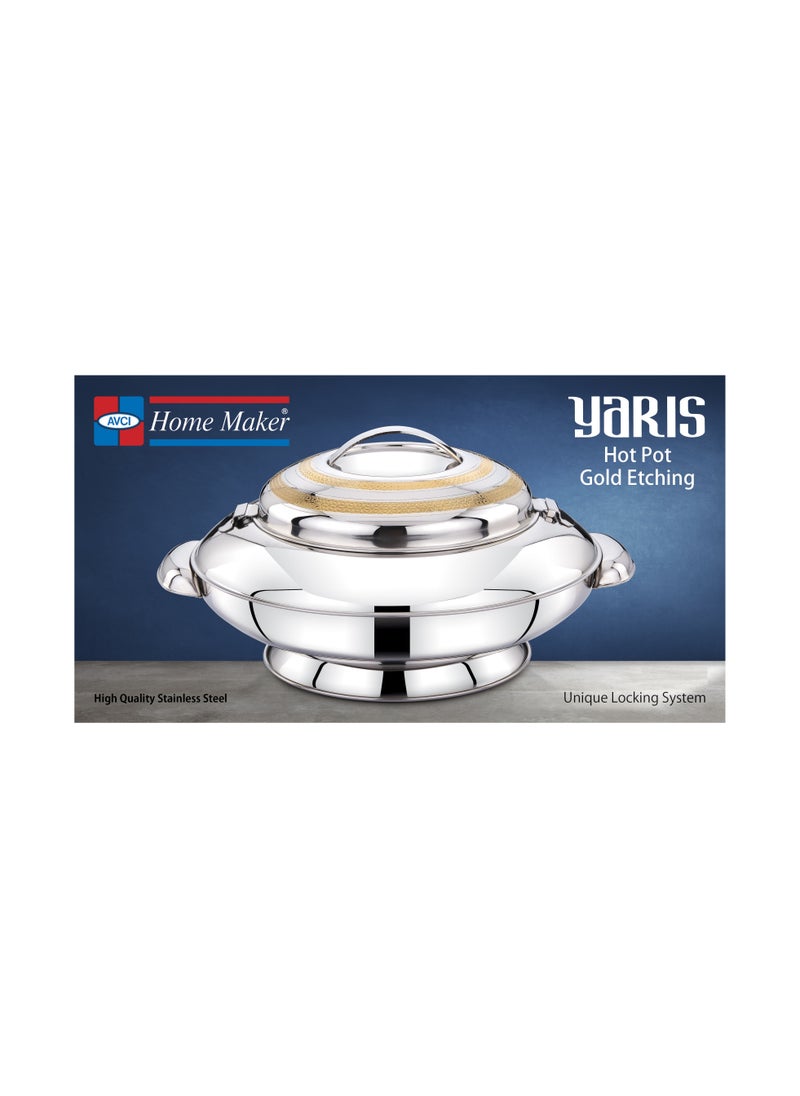 Homemaker Yaris Hotpot 1500ml Capacity - Unique Locking Lid - High Quality Stainless Steel - Gold Etching & Silver  - Image 2