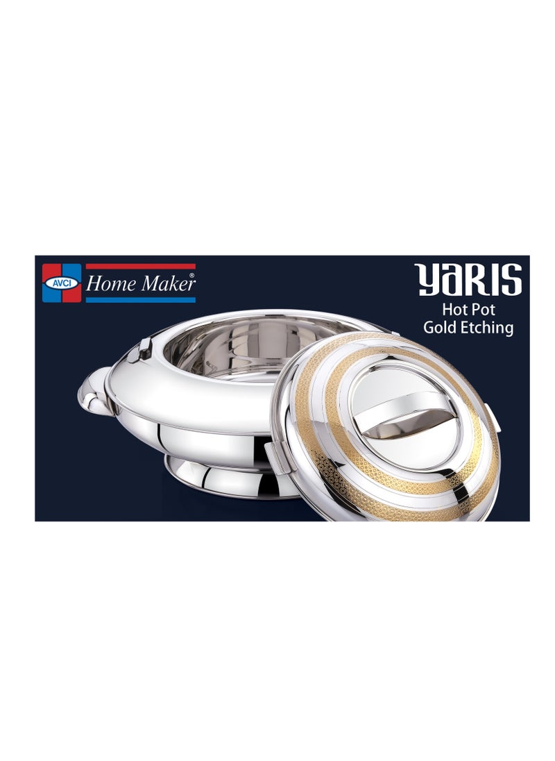 Homemaker Yaris Hotpot 1500ml Capacity - Unique Locking Lid - High Quality Stainless Steel - Gold Etching & Silver  - Image 3