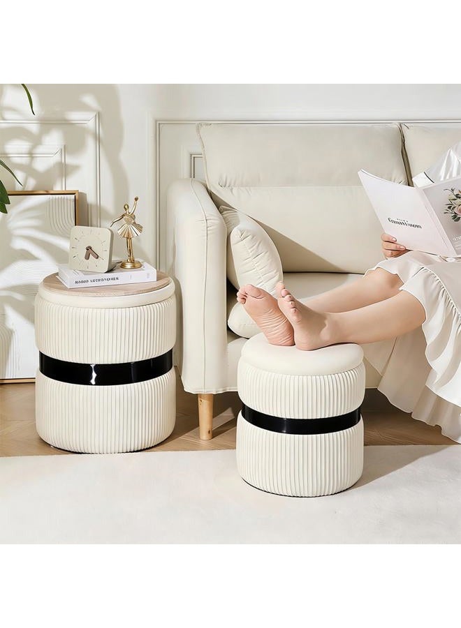 2BYF Round Ottoman with Storage Set of 2 Upholstered Velvet Vanity Stool for Living Room Storage Ottomans Multifunctional Foot Rest (Black-White) - Image 4