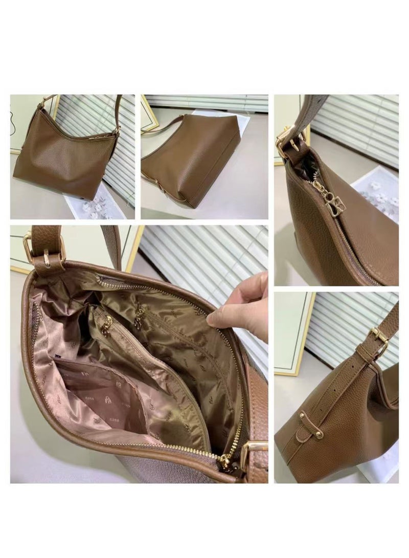 حقيبة كتف نسائية، حقيبة يد عصرية بلون سادة كبيرة السعة من الجلد الصناعي مع سحاب وحزام كتف قابل للتعديل للسيدات والفتيات - Image 3