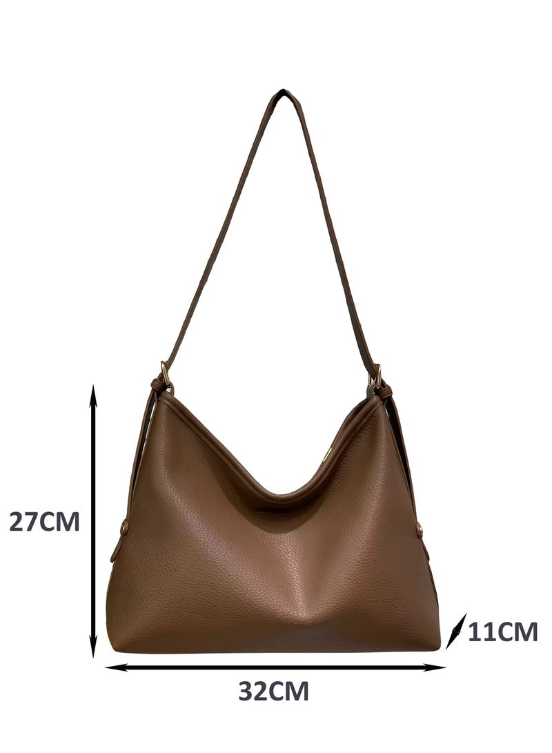 حقيبة كتف نسائية، حقيبة يد عصرية بلون سادة كبيرة السعة من الجلد الصناعي مع سحاب وحزام كتف قابل للتعديل للسيدات والفتيات - Image 2