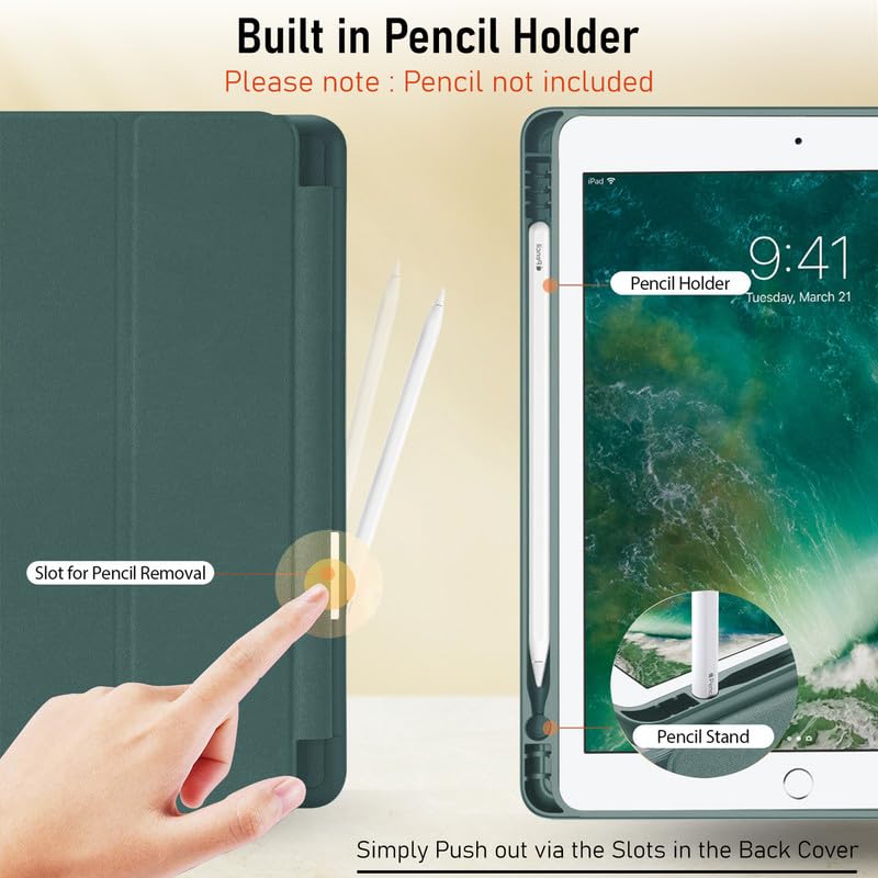 Robustrion Cover for iPad Air 3rd Generation Cover 10.5 inch Flip Case with Pencil Holder - Dark Green - Image 4