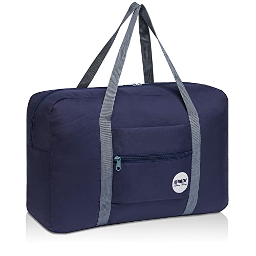 WANDF Foldable Travel Duffel Bag Luggage Sports Gym Water Resistant Nylon (Dark Blue) - Image 1