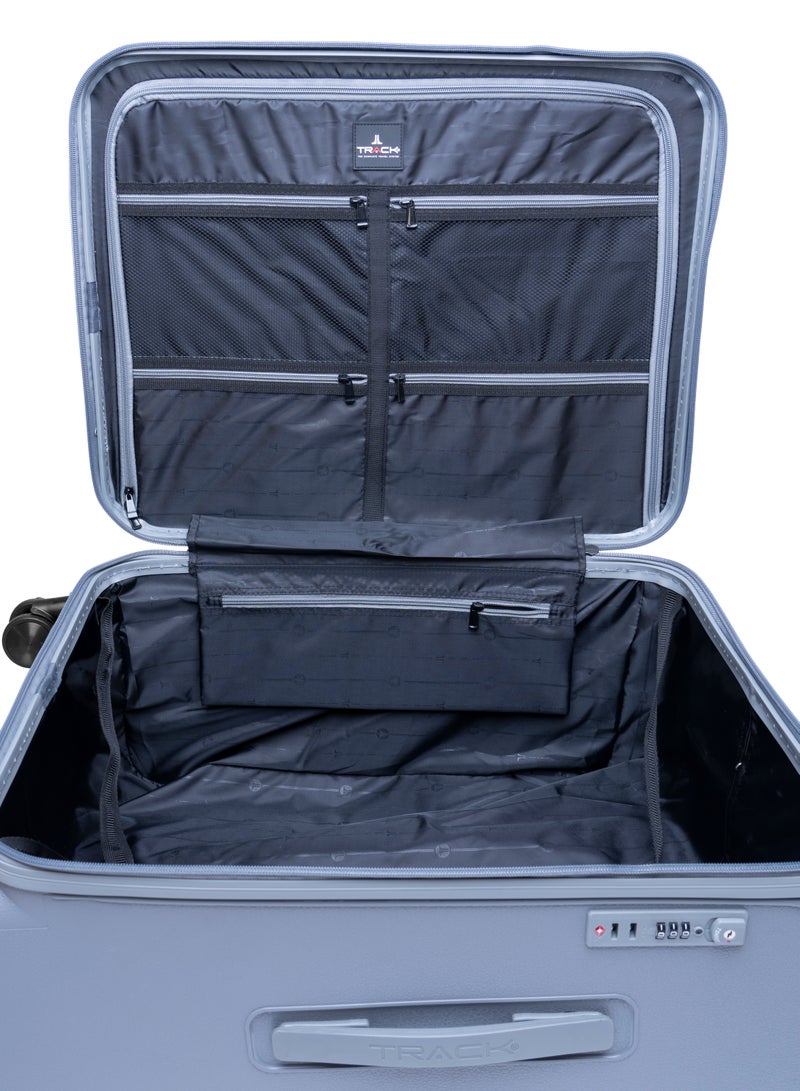 Track Track Tank Series Luggage Set Grey – Durable ABS Hard-Shell Suitcase with Double Spinner Wheels, Secure Combination Lock & Anti-Theft Zipper Suitcase set, 3-Piece Lightweight Travel Set Suitcase  - Image 4
