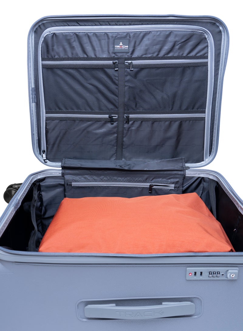 Track Track Tank Series Luggage Set Grey – Durable ABS Hard-Shell Suitcase with Double Spinner Wheels, Secure Combination Lock & Anti-Theft Zipper Suitcase set, 3-Piece Lightweight Travel Set Suitcase  - Image 5