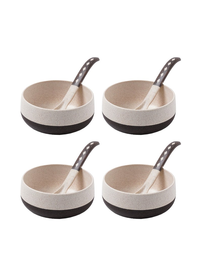 FRENVI Earth-Friendly Soup Bowls with Spoons, 250 ml, Made with Bamboo Fibers & Rice Husk, Microwave Safe Bowls for Kitchen, Serving Bowl Set (Charcoal Black, Pack of 4) - Image 1