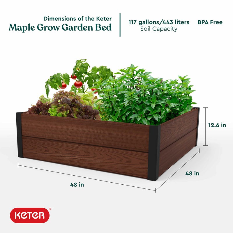 Keter 48" X 48" inches Wood Look Raised Garden Bed, Durable Outdoor Herb Garden Planter for Vegetables, Flowers, and Succulents, Brown - Image 3