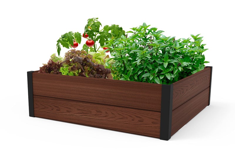 Keter 48" X 48" inches Wood Look Raised Garden Bed, Durable Outdoor Herb Garden Planter for Vegetables, Flowers, and Succulents, Brown - Image 1