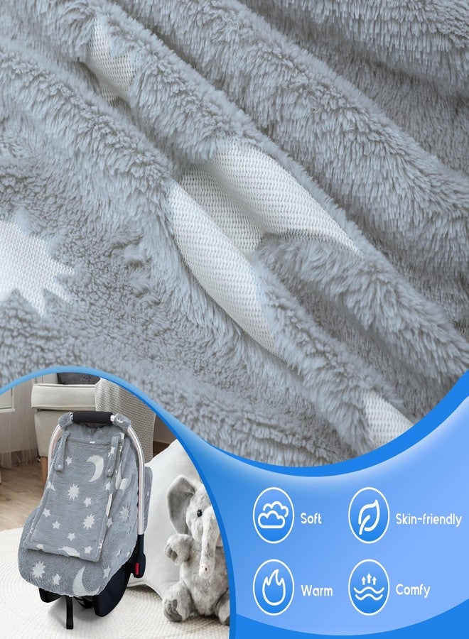 Kaseeous Car Seat Cover Baby, Carseat Cover Glow in The Dark, Fleece Plush Infant Car Seat Cover for Girls Boys, Warm Car Seat Canopy with Peep Mesh Windows, Universal Carrier Cover for Cold Weather - Image 2