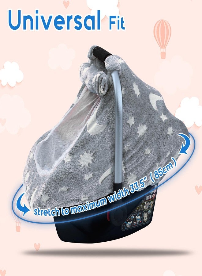 Kaseeous Car Seat Cover Baby, Carseat Cover Glow in The Dark, Fleece Plush Infant Car Seat Cover for Girls Boys, Warm Car Seat Canopy with Peep Mesh Windows, Universal Carrier Cover for Cold Weather - Image 5