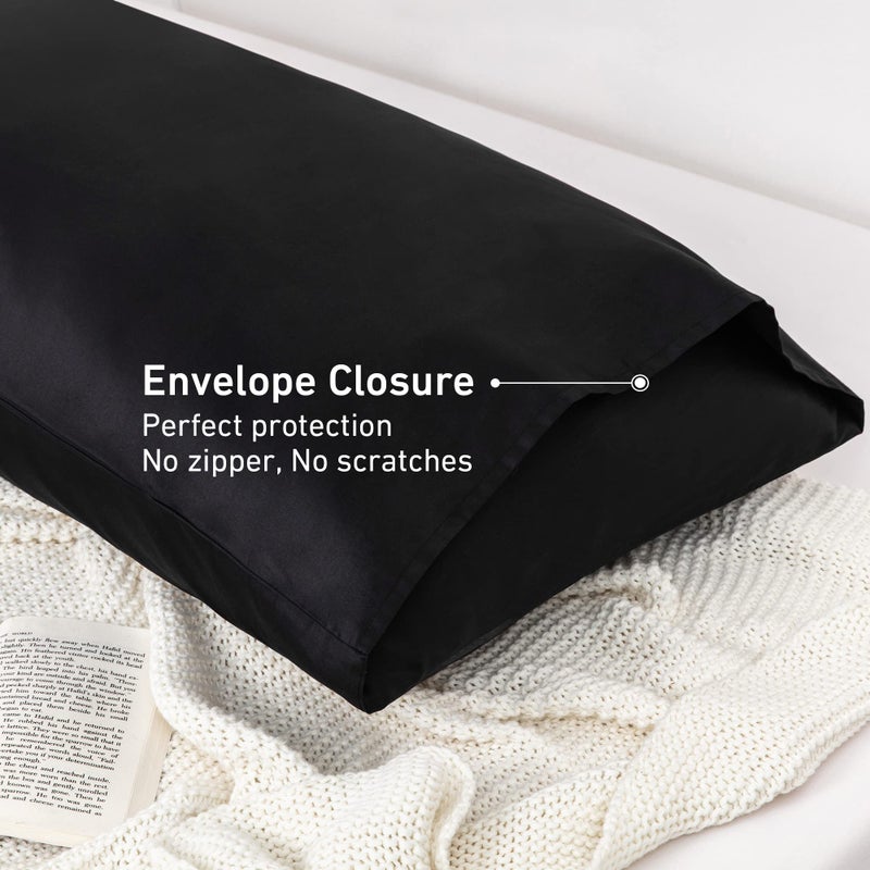 Leeden Body Pillow Cover  100% Cotton  800 Thread Count  Soft Breathable Long Pillow Case  Envelope Closure (Black  21""x 54"") - Image 5