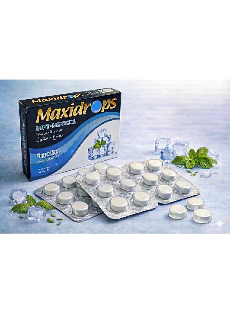 Maxidrops Mint & Menthol Lozenges, 24 Pieces, Sugar Free - Image 1