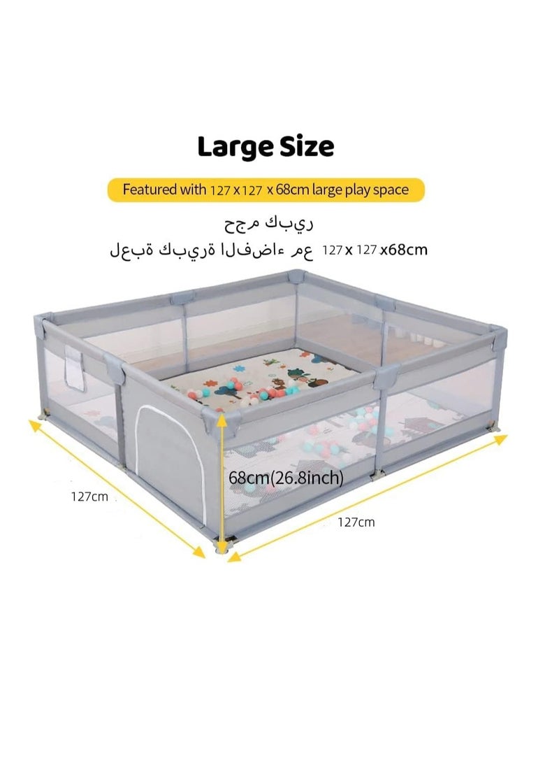 Baby Playpen Fence,Packable Portable Sturdy Extra Large Baby Safety Activity Center Playard With Gate, Breathable Mesh,127*127cm - Image 2