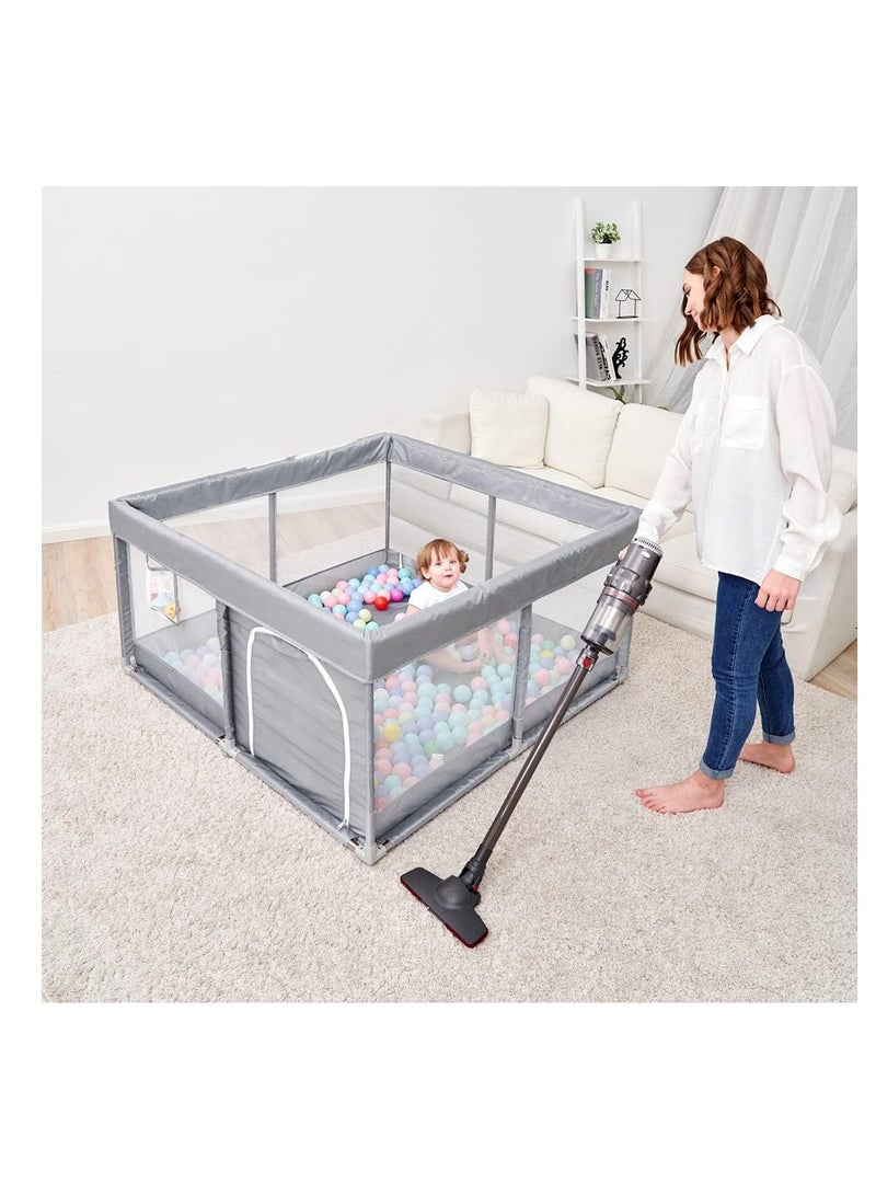 Baby Playpen Fence,Packable Portable Sturdy Extra Large Baby Safety Activity Center Playard With Gate, Breathable Mesh,127*127cm - Image 1