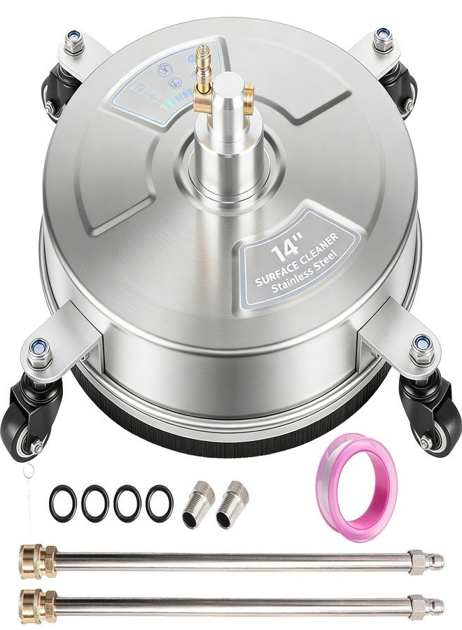 Hourleey 14" Pressure Washer Surface Cleaner, Stainless Steel Surface Cleaner with 4 Wheels for Concrete, Patio, Sidewalk, Deck, Pathway 1/4" Quick Connector, 2 Extension Wand, 4000 PSI - Image 1