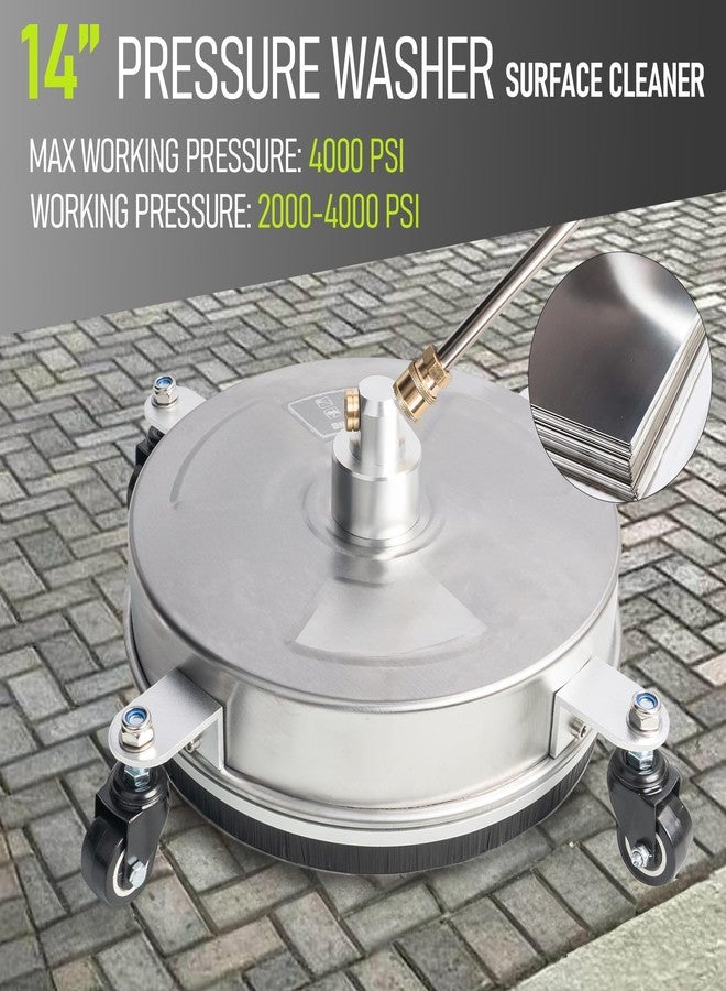 Hourleey 14" Pressure Washer Surface Cleaner, Stainless Steel Surface Cleaner with 4 Wheels for Concrete, Patio, Sidewalk, Deck, Pathway 1/4" Quick Connector, 2 Extension Wand, 4000 PSI - Image 3