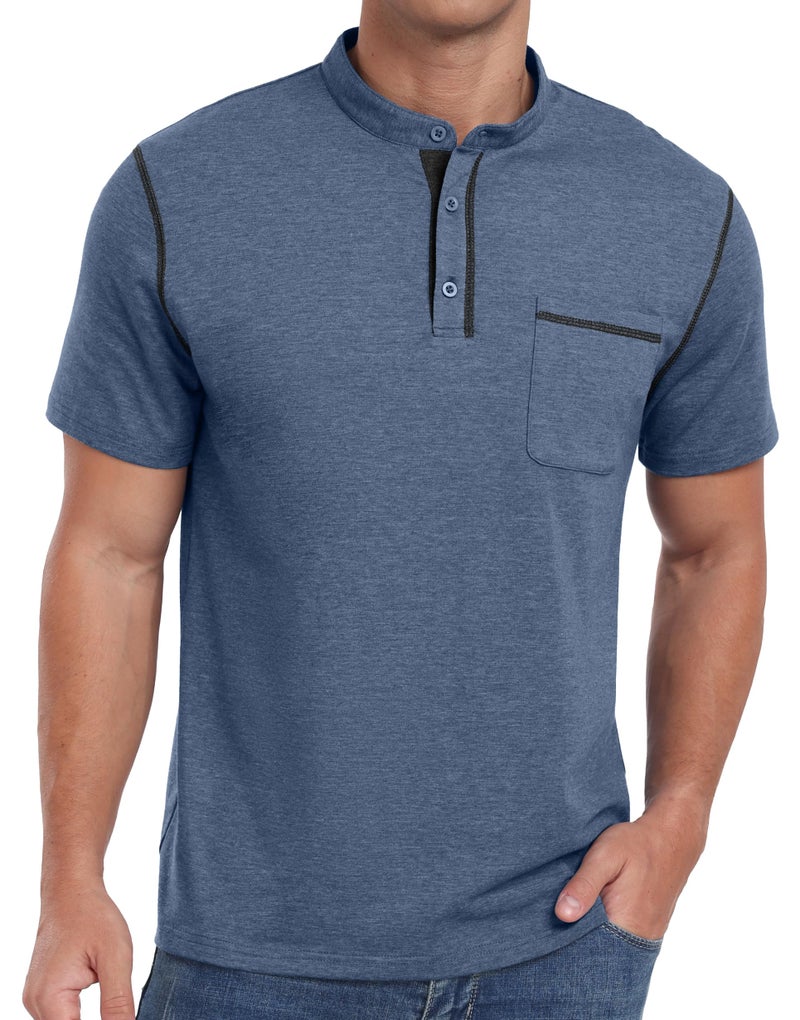 Sailwind Mens Henley Shirts Short Sleeve Summer Casual Classic Cotton T Shirts Pocket Button Shirt Blue - Image 5