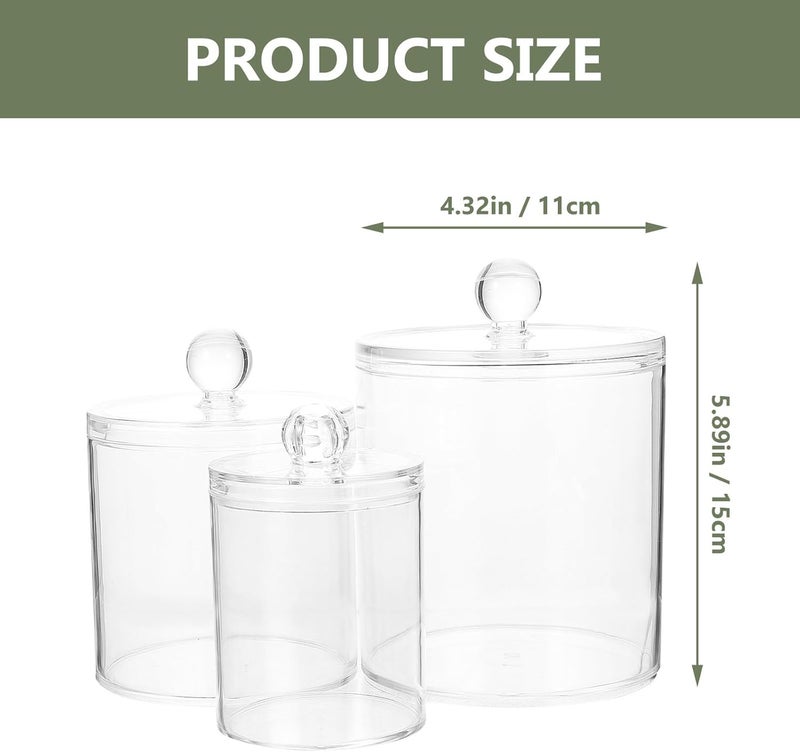3pcs Apothecary Jars Bathroom Cotton Swab and Cotton Ball Holder with Lid Vanity Storage Organizer for Makeup and Bathroom Accessories - Image 2