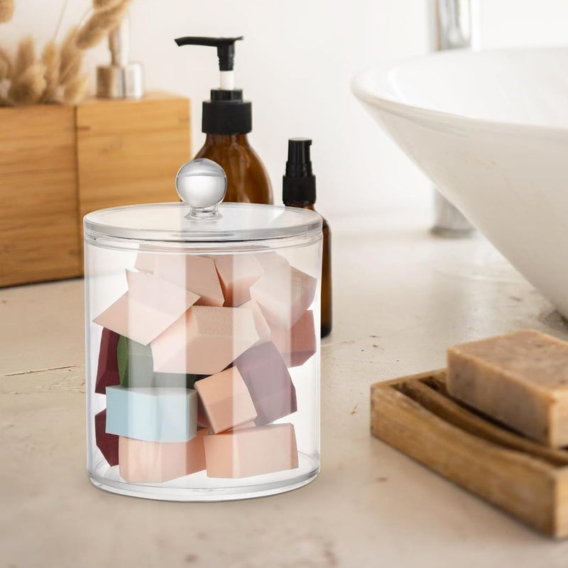 3pcs Apothecary Jars Bathroom Cotton Swab and Cotton Ball Holder with Lid Vanity Storage Organizer for Makeup and Bathroom Accessories - Image 4