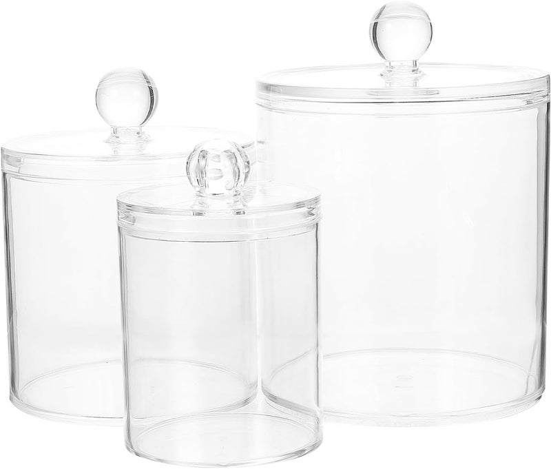 3pcs Apothecary Jars Bathroom Cotton Swab and Cotton Ball Holder with Lid Vanity Storage Organizer for Makeup and Bathroom Accessories - Image 1