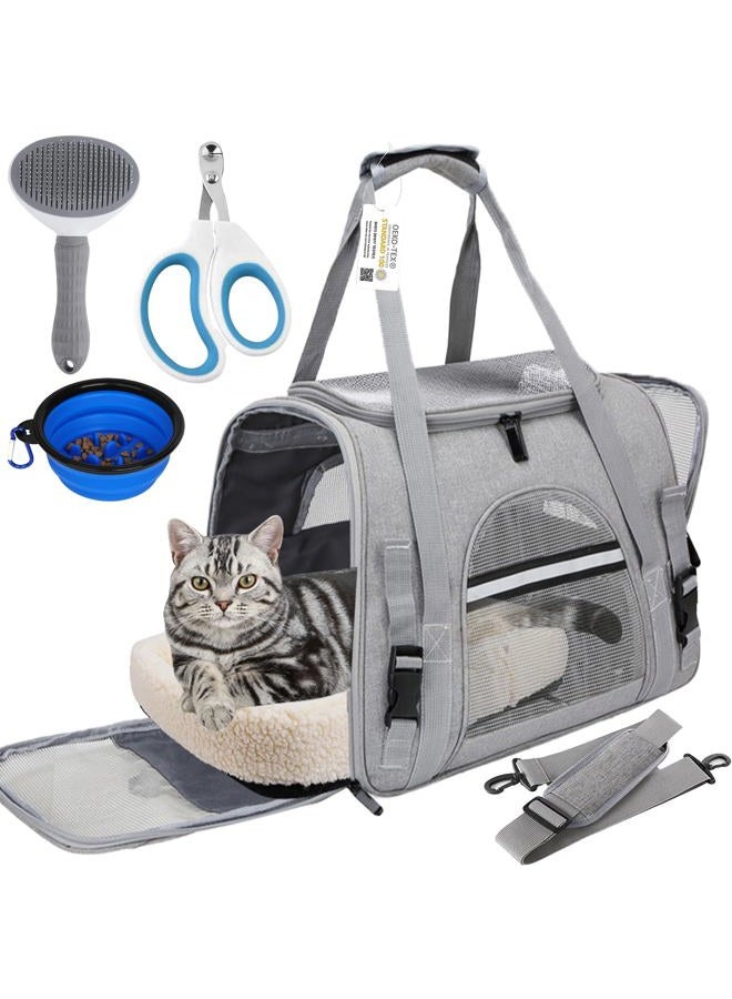 Pet Carrier Bag Airline Approved Up for Cats and Dogs Up to 20LBs, Soft Cat Carrier Dog Carrier Travel Kitten Carrier with Mat, Nail Clipper, Brush, Foldable Bowl Cat Accessories