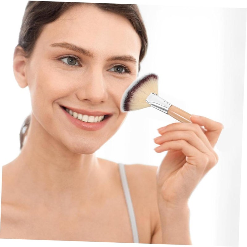 2Pcs Fan Shaped Setting Powder Brush with Soft Synthetic Bristles Large Handle Makeup Tools for Highlighting Blending Contouring and Face Cosmetics Application - Image 4