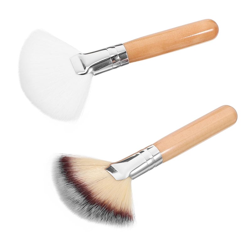 2Pcs Fan Shaped Setting Powder Brush with Soft Synthetic Bristles Large Handle Makeup Tools for Highlighting Blending Contouring and Face Cosmetics Application - Image 1