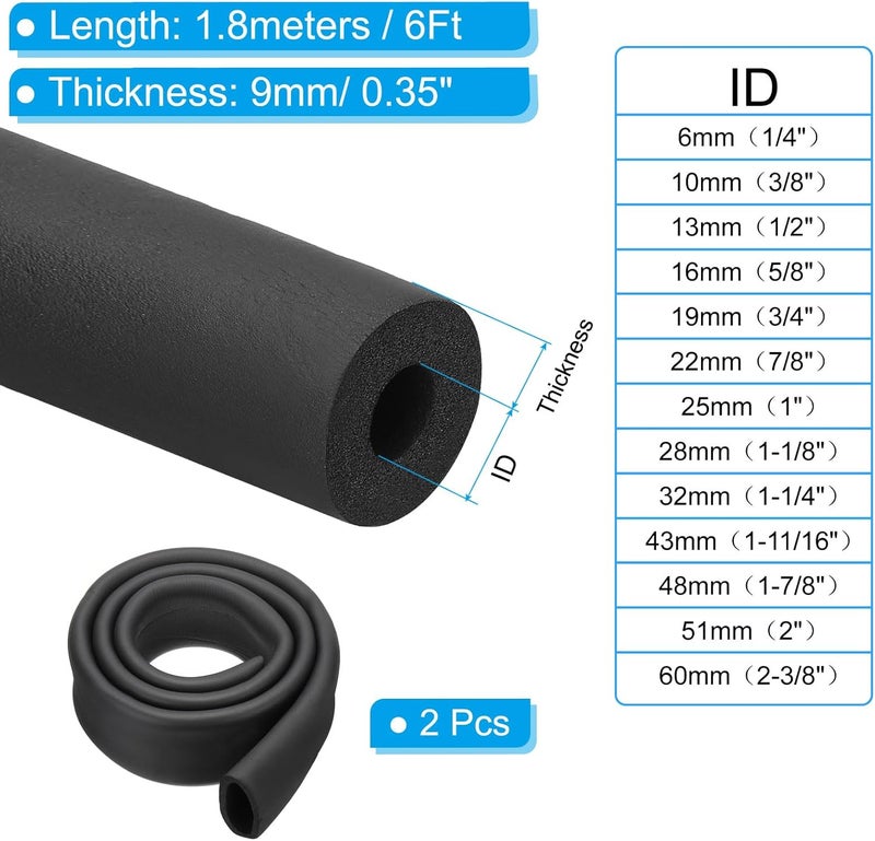 PATIKIL PATIKIL 251mm ID x 6Ft Pipe Insulation Foam Tube 2Pcs Pipe Cover Wrap Roll Bar Padding Tubing for Handle Grip HVAC Outdoor Air Conditioner Units  - Image 2