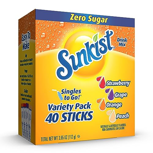 SINGLES TO GO! Sunkist Soda Variety Pack, Singles To Go Orange, Strawberry, Grape and Peach (40 Total Sticks) - Image 1