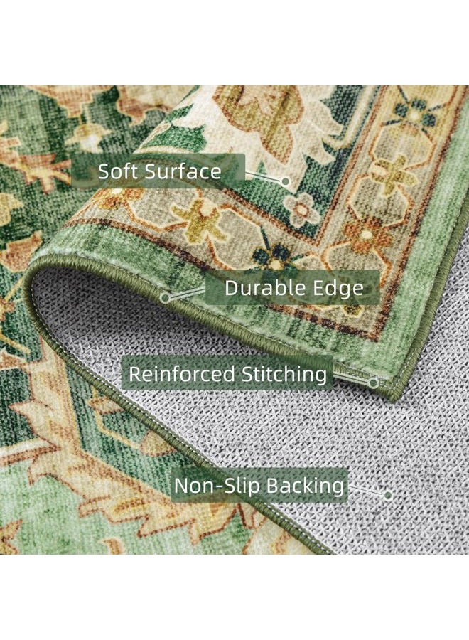 Deerly Green Rugs for Bedroom Area Rugs 7x9 Washable Rugs Boho Vintage Oriental Large Foldable Faux Wool Carpet for Living Room Nursery Room Dorm Kids Playroom Home Office - Image 4