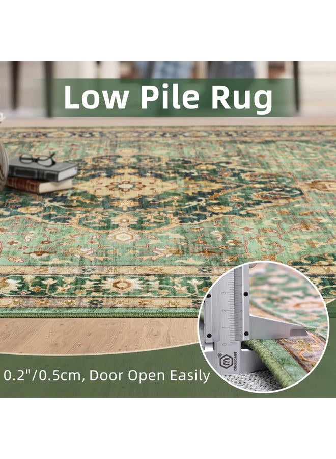 Deerly Green Rugs for Bedroom Area Rugs 7x9 Washable Rugs Boho Vintage Oriental Large Foldable Faux Wool Carpet for Living Room Nursery Room Dorm Kids Playroom Home Office - Image 5