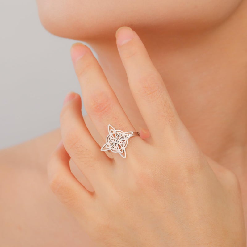 Celtic Magic Knot Pagan Wiccan Symbol Ring Silver Stainless Steel Jewelry For Women - Image 4