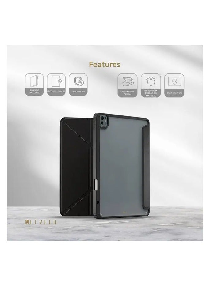 ليفيلو حافظة آيباد برو 11/ غطاء خلفي شفاف هجين / حافظة حماية من الصدمات / تم اختباره على السقوط من ارتفاع 3 أقدام / حماية 360 درجة / نوع حافظة مغناطيسية / حامل أفقي وعمودي - أسود - Image 3