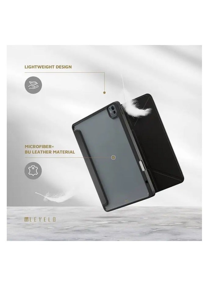 ليفيلو حافظة آيباد برو 11/ غطاء خلفي شفاف هجين / حافظة حماية من الصدمات / تم اختباره على السقوط من ارتفاع 3 أقدام / حماية 360 درجة / نوع حافظة مغناطيسية / حامل أفقي وعمودي - أسود - Image 4