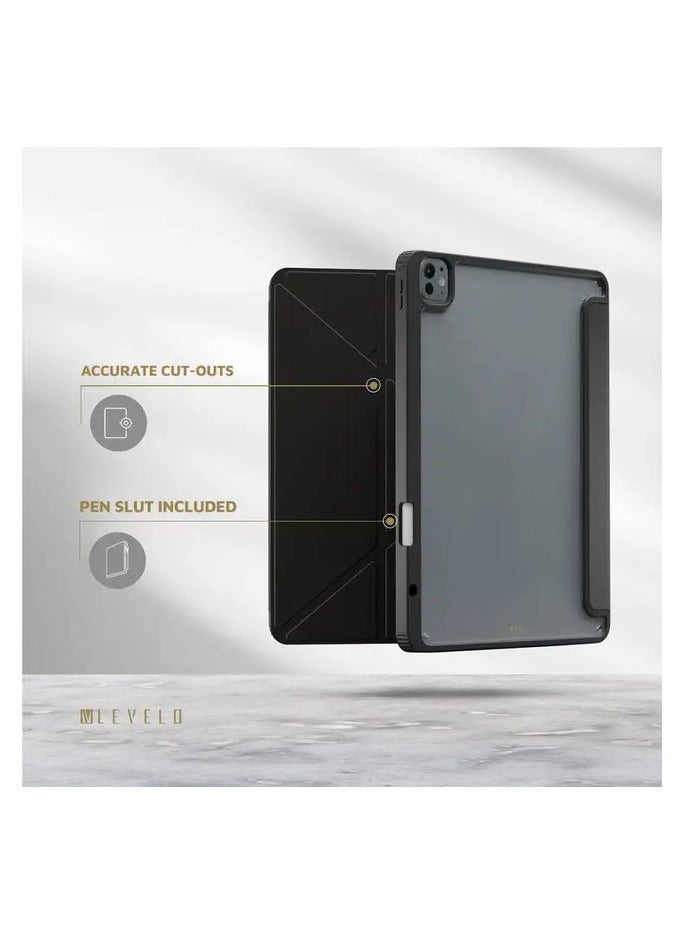 ليفيلو حافظة آيباد برو 11/ غطاء خلفي شفاف هجين / حافظة حماية من الصدمات / تم اختباره على السقوط من ارتفاع 3 أقدام / حماية 360 درجة / نوع حافظة مغناطيسية / حامل أفقي وعمودي - أسود - Image 5