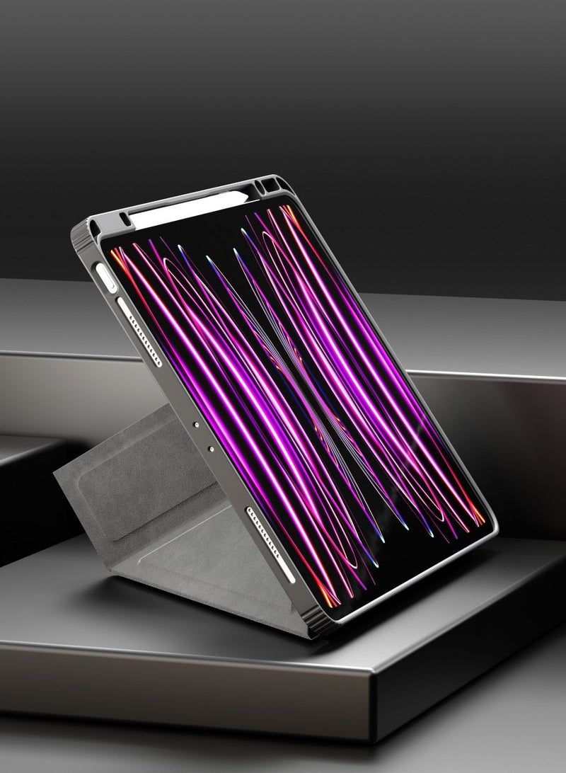 ليفيلو حافظة آيباد برو 11/ غطاء خلفي شفاف هجين / حافظة حماية من الصدمات / تم اختباره على السقوط من ارتفاع 3 أقدام / حماية 360 درجة / نوع حافظة مغناطيسية / حامل أفقي وعمودي - أسود - Image 2