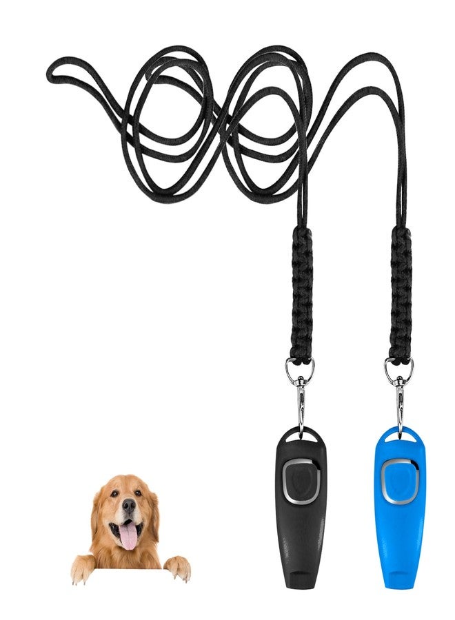 Feelorna 2 Pcs Dog Whistles with Lanyard, 2 in 1 Combined Dog Clicker Whistles for Training and Recall, Professional Dogs Training Whistle to Stop Barking Neighbors Dogs (Black, Blue) - Image 1