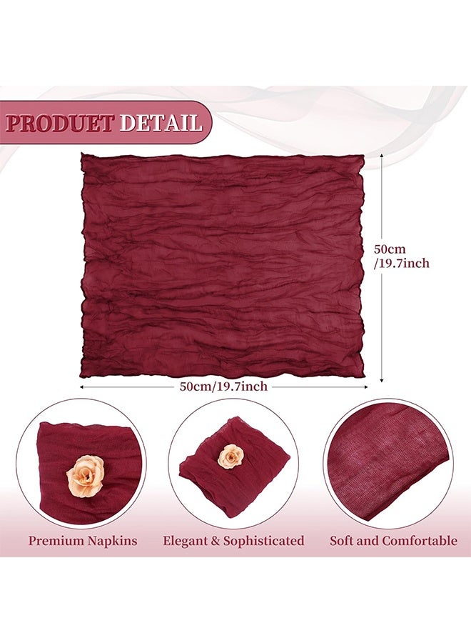 6-Piece Cloth Napkins 20 x 20 Inch Gauze Napkin Vintage Boho Cheesecloth Napkin Bulk For Party,Wedding,Reception,Bridal Shower Table Decorations,Red - Image 2